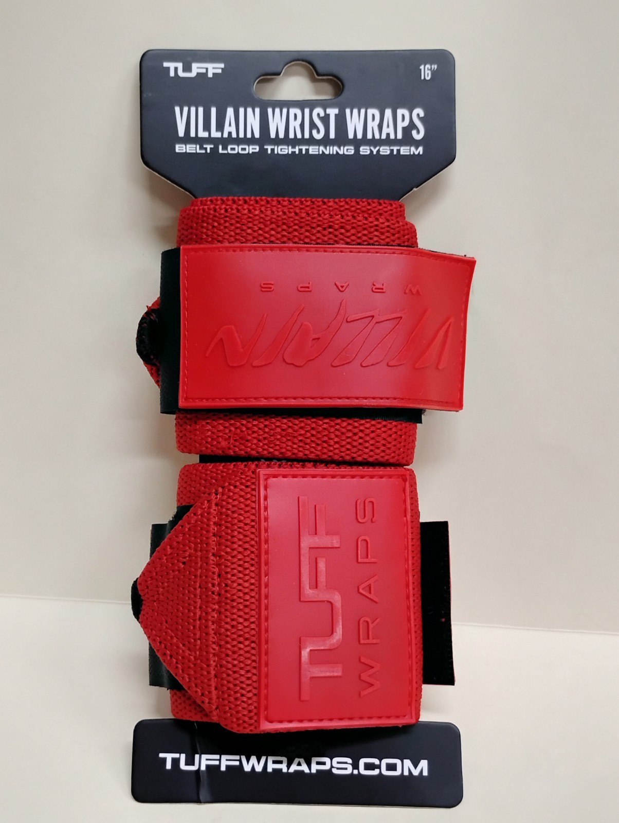 Tuff Villain Wrist Wraps Red 16" Belt Loop Tightening System