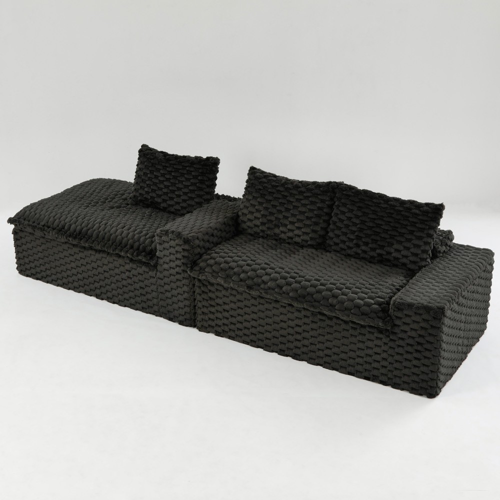 Black Convertible Sofa w/ Chaise Lounge - L-Shape Straight Modular