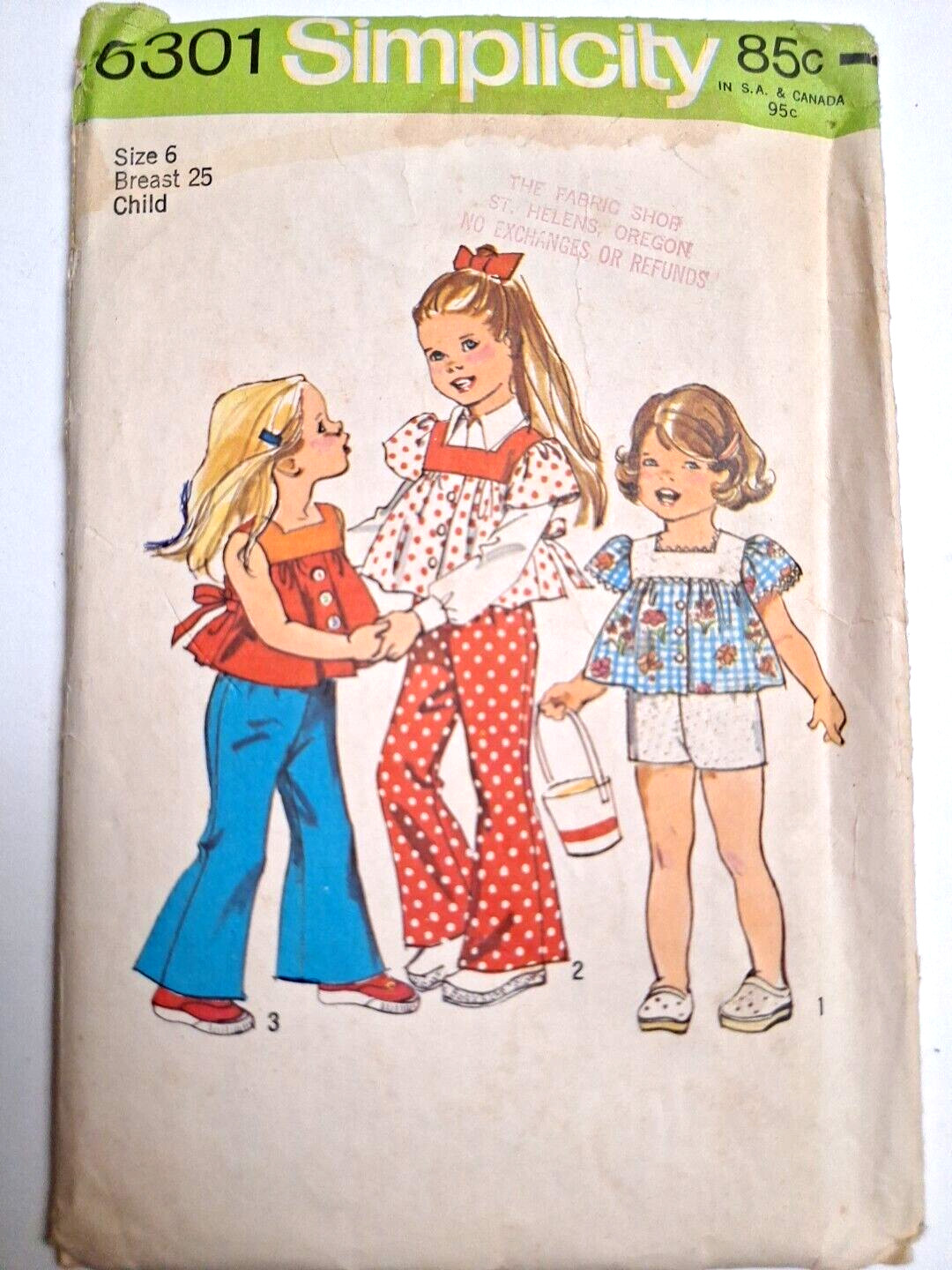 Top Pants Shorts Girls 6 Simplicity 6301 Sewing Pattern Cut VTG Bellbottom  Wide