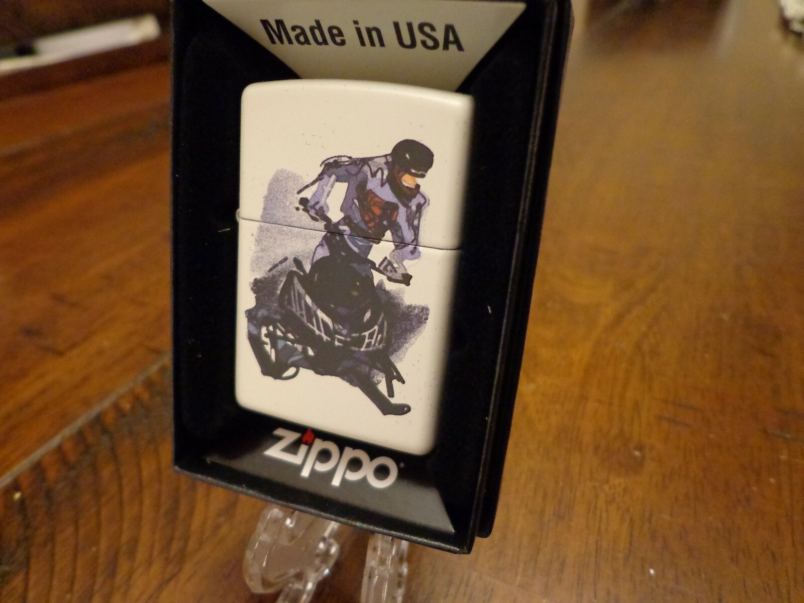 SNOWMOBILE SNOWMOBILER SPORTS WHITE MATTE ZIPPO LIGHTER MINT IN BOX