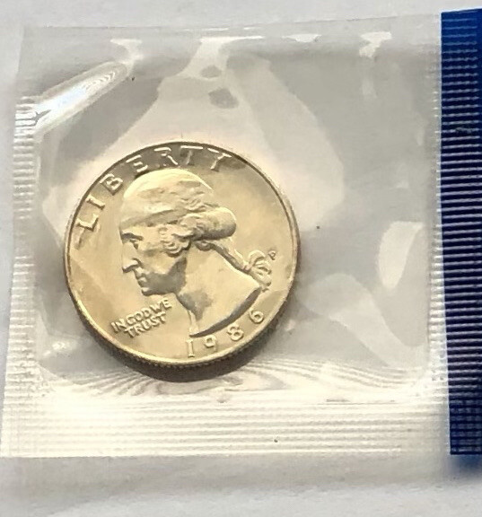 1986 P Washington Quarter Uncirculated 25c Coin in Mint Cello