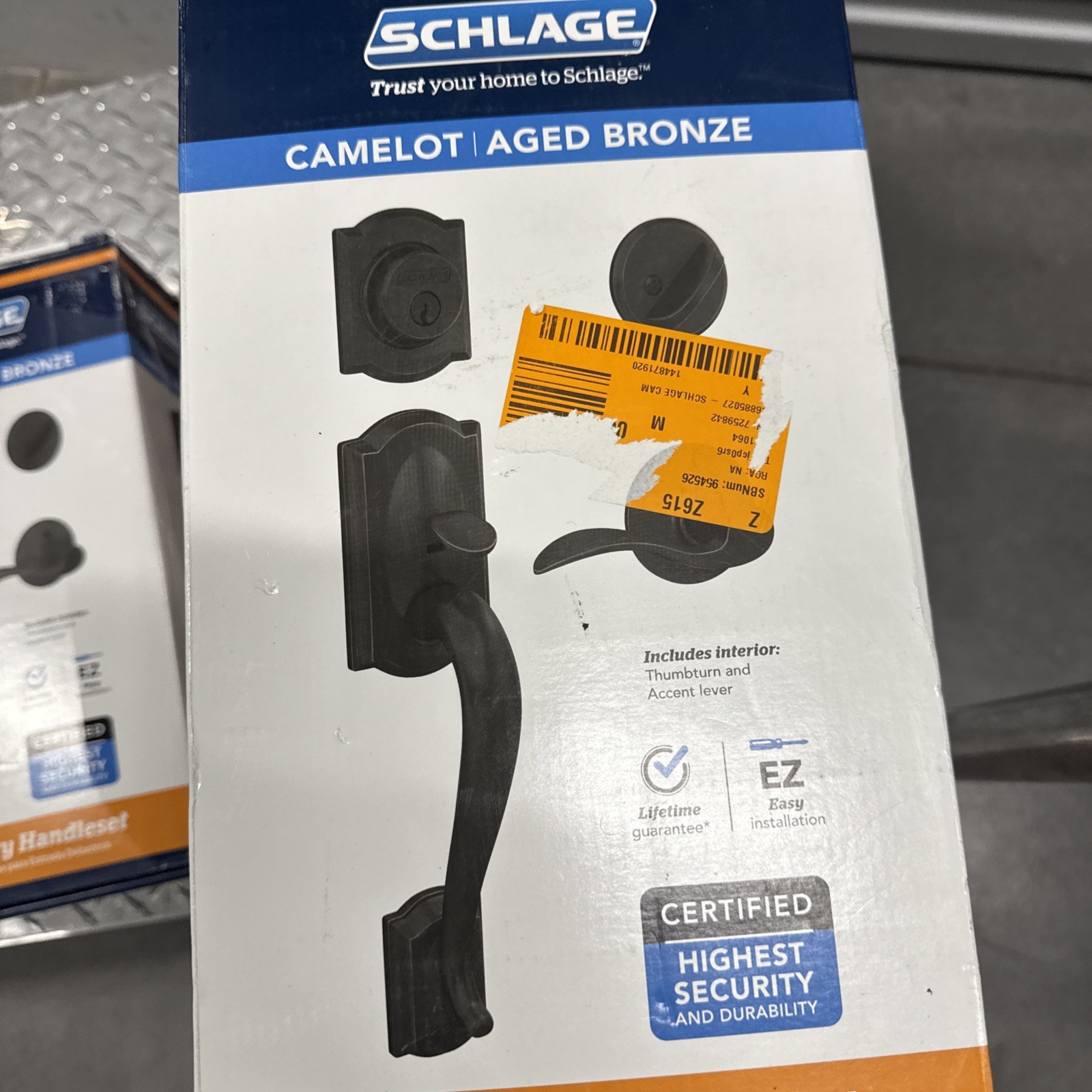 Schlage Camelot, Accent Aged Bronze Entry Handleset 1-3/4 in.