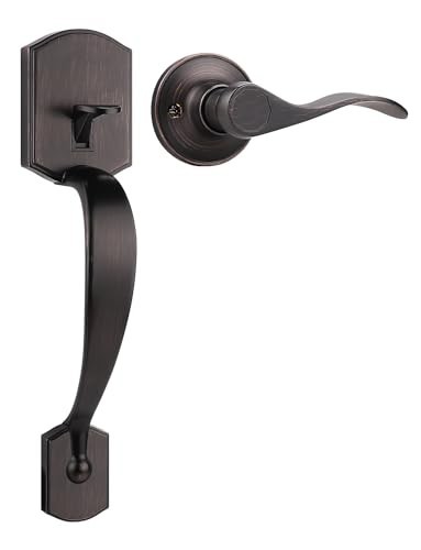 Oil Rubbed Bronze Entry Door Handle Set with Wave Lever & Electronic Keypad