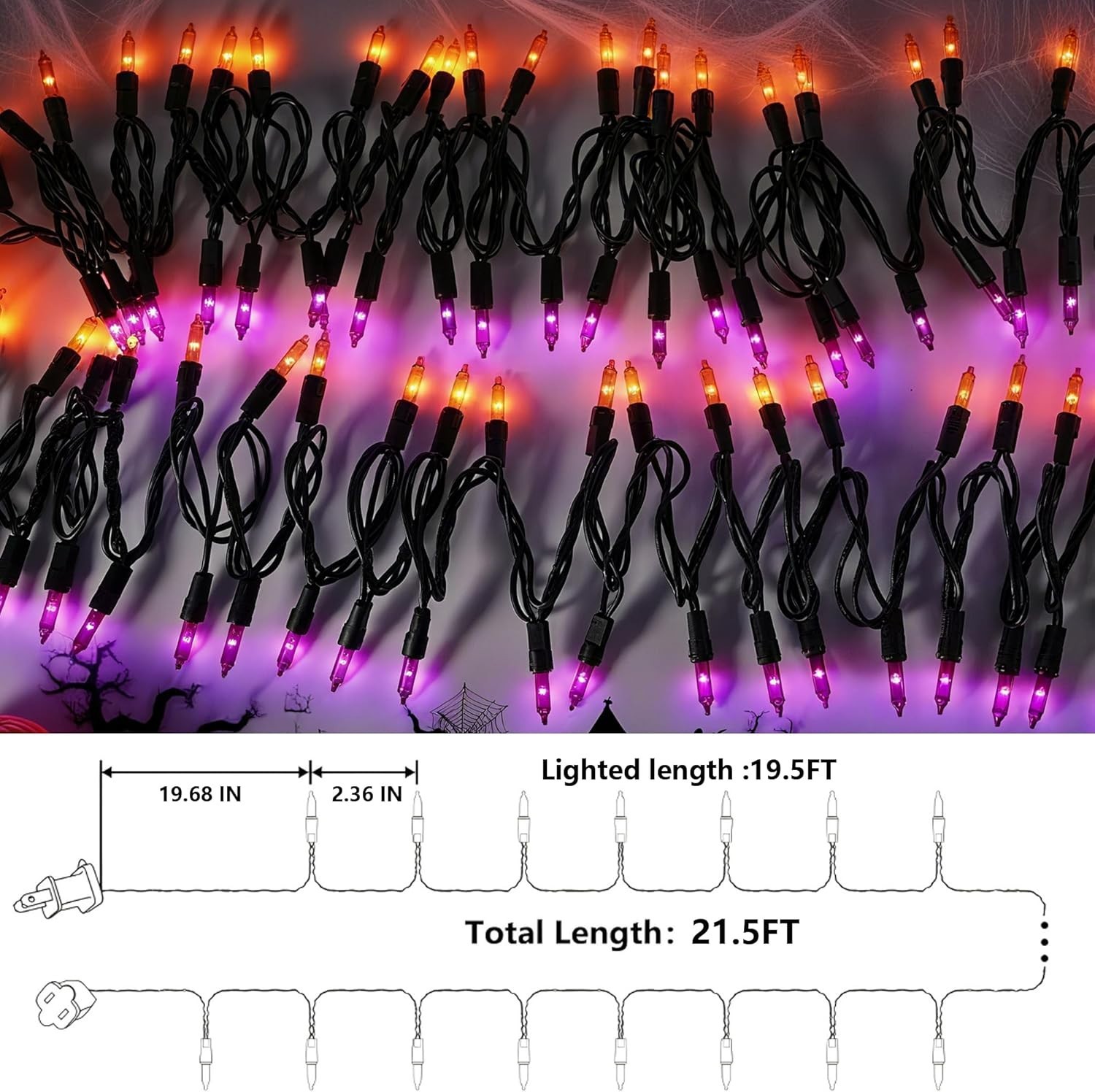 Joomer Orange Purple Halloween String Lights, 19.5FT 100 LED Mini String Lights,