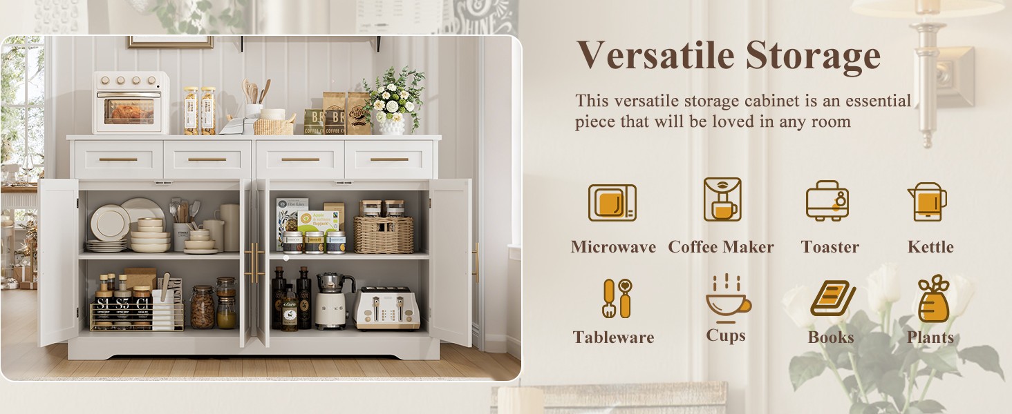 HOSTA 60" Lar Buffet Sideboard with Stora, 36" Tall Kitchen Buffet
