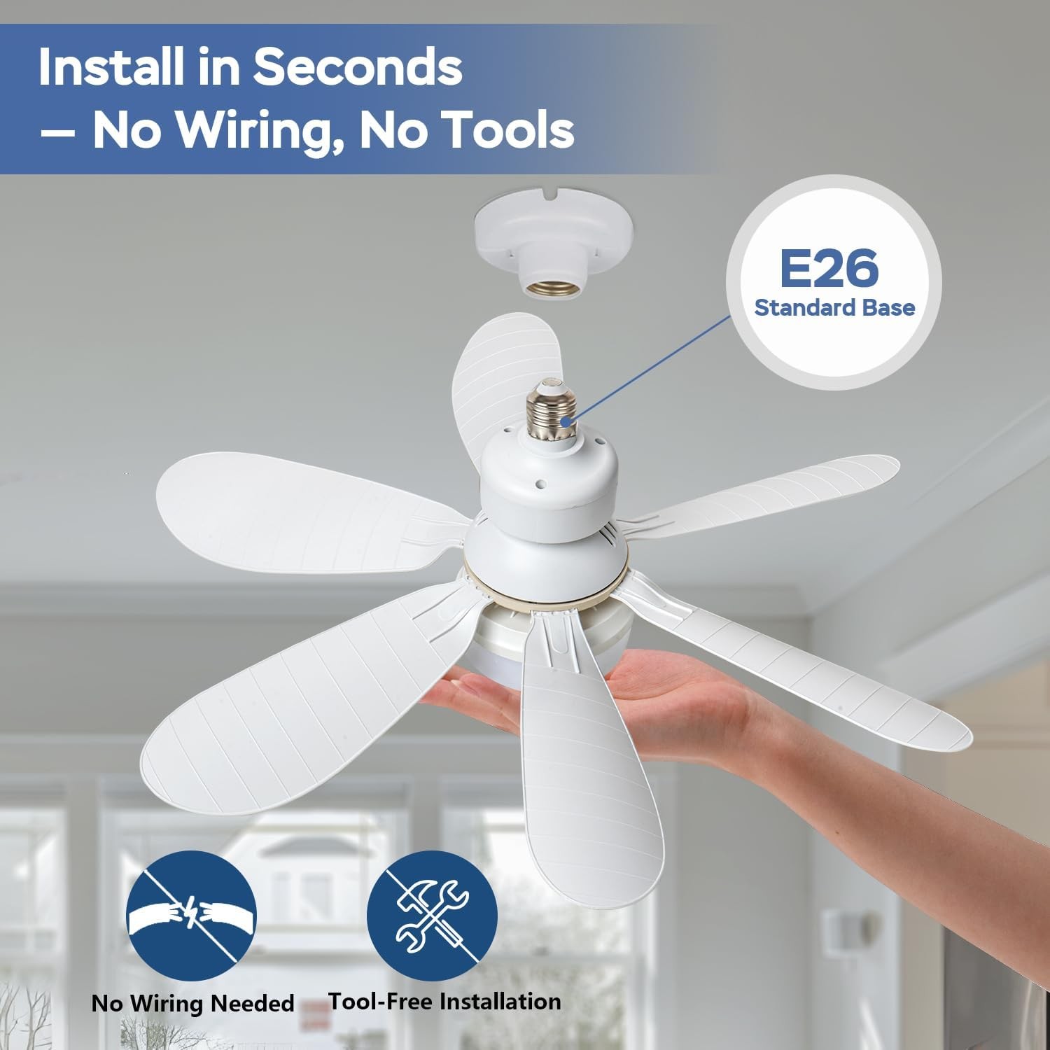 20in Dimmable E27 Socket Ceiling Fan Light 3Color Temp LED Fan Light with Remote