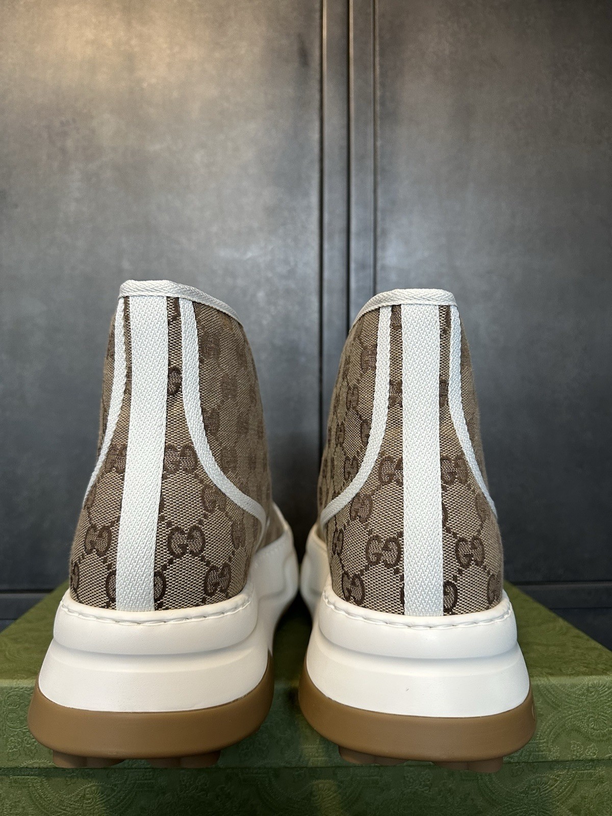 Gucci Mens Tennis 1977 High Top Brown GG Supreme Monogram Size 14.5UK/15.5US