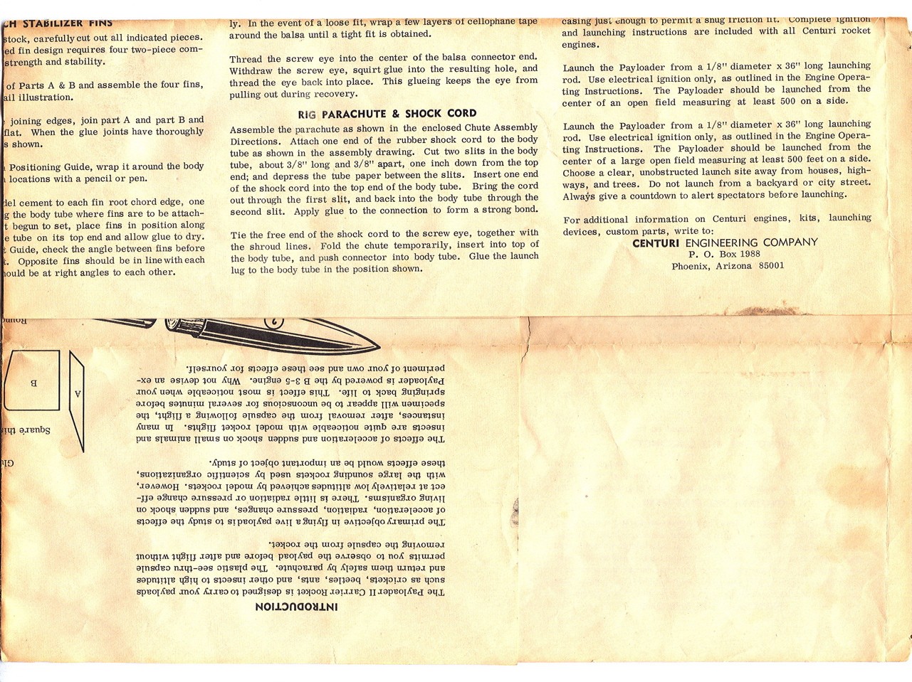 Vintage 1960s Centuri PAYLOADER 2 II Carrier Rocket MODEL ROCKET Assembly Sheet!