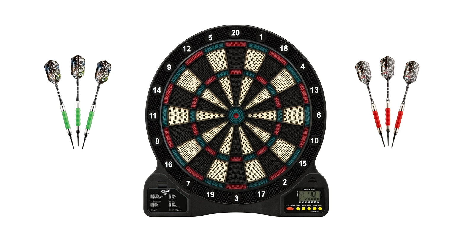 Electronic Soft Tip Dartboard + Viper Green Darts 16 Grams + Red Darts