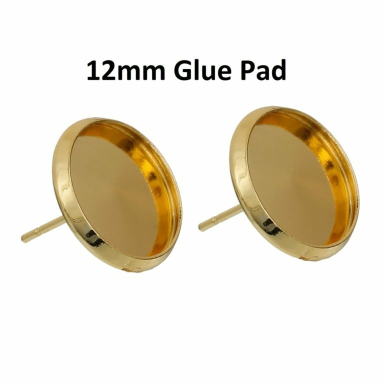 10 pcs. Gold Plated Earring Posts Studs Settings Bezels Cabochons Tacks- 12mm