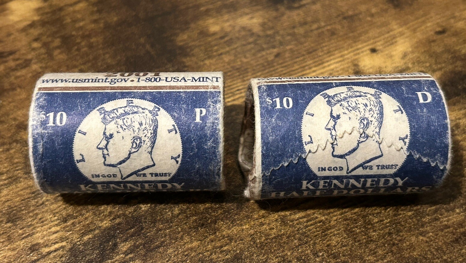 2001 P & D Kennedy Half Dollars from Mint Sealed Rolls (2 Coins)