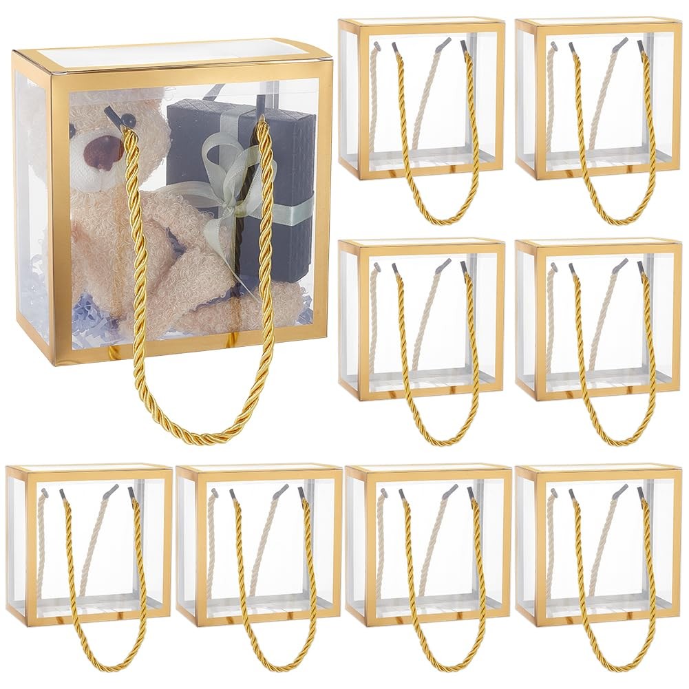 10 Sets Transparent Favor Boxes, 2.9x5.5x5.5 Inch Treat Gift Boxes with Gold ...