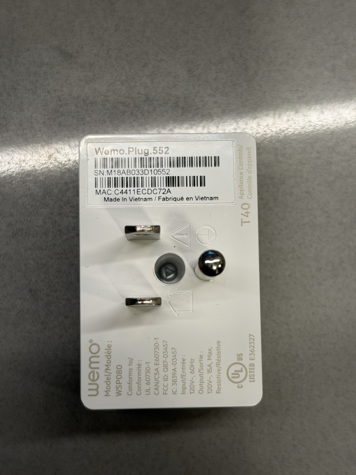 Belkin Wemo Mini WiFi Smart Plug (Model WSP080)