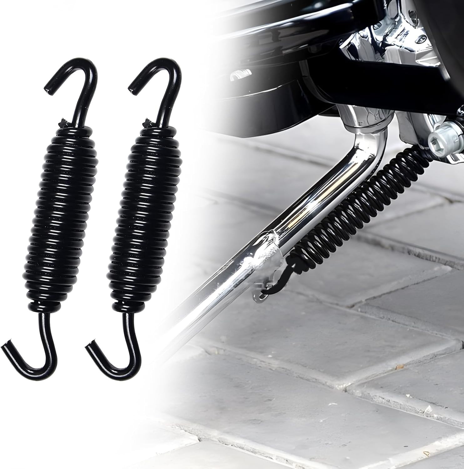 2-Pack Black Chrome Jiffy Stand Spring Fits Harley Sportster Softail Touring