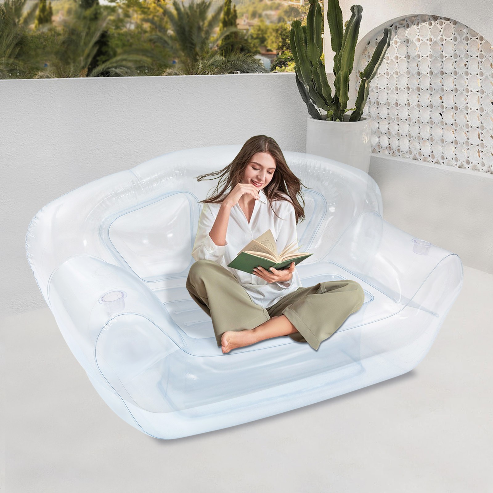 Modern 70.9*35.43*37.4in PVC Clear Portable Inflatable Couch Double Person Sofa