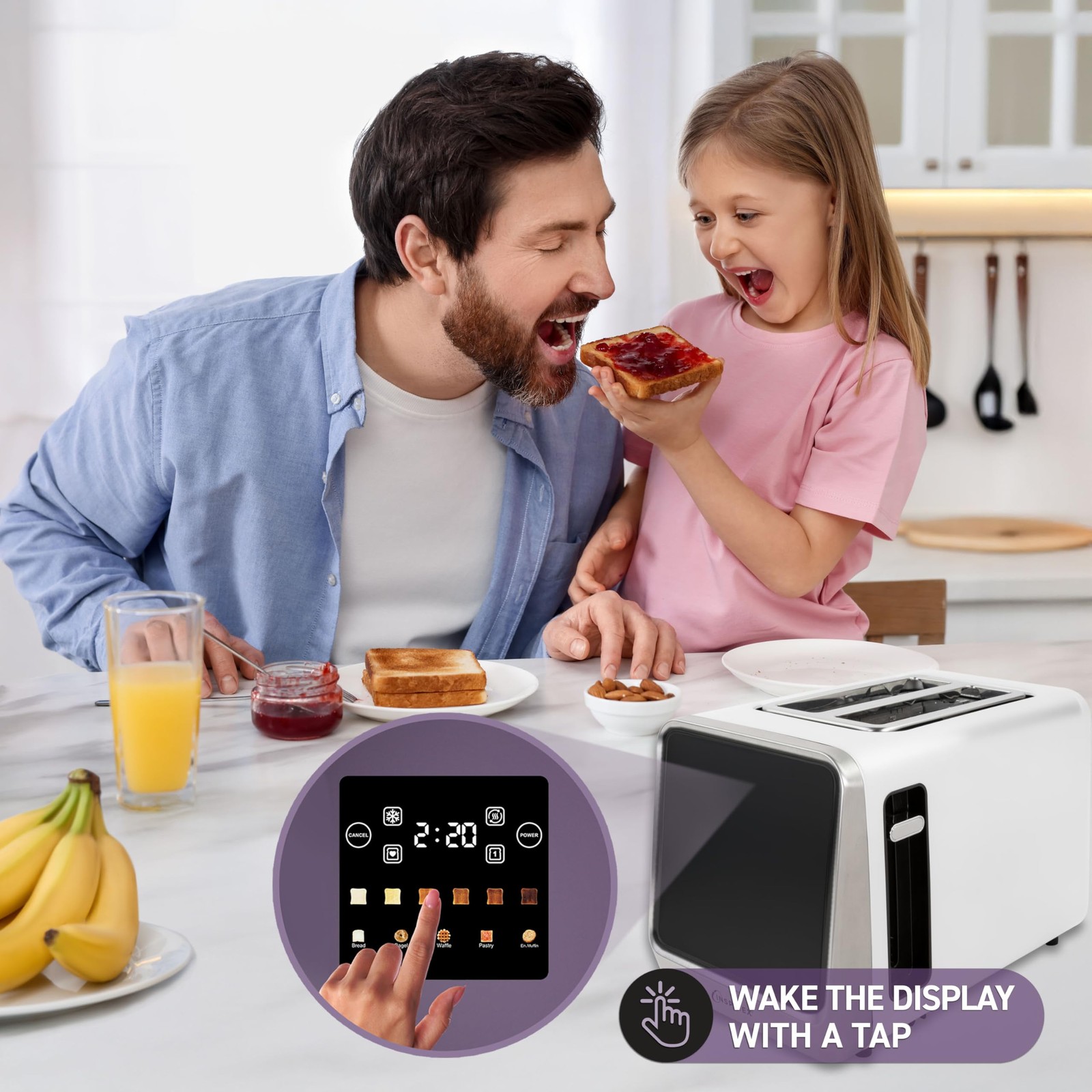 Inspirex Touch Screen Toaster - 2 Extra Wide Slots - 5 Bread Types and 6 Brownin