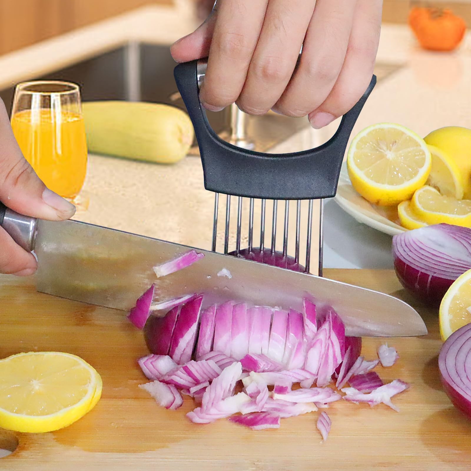 JAYVAR Onion Holder for Slicing, Cutter Universal size, Silver