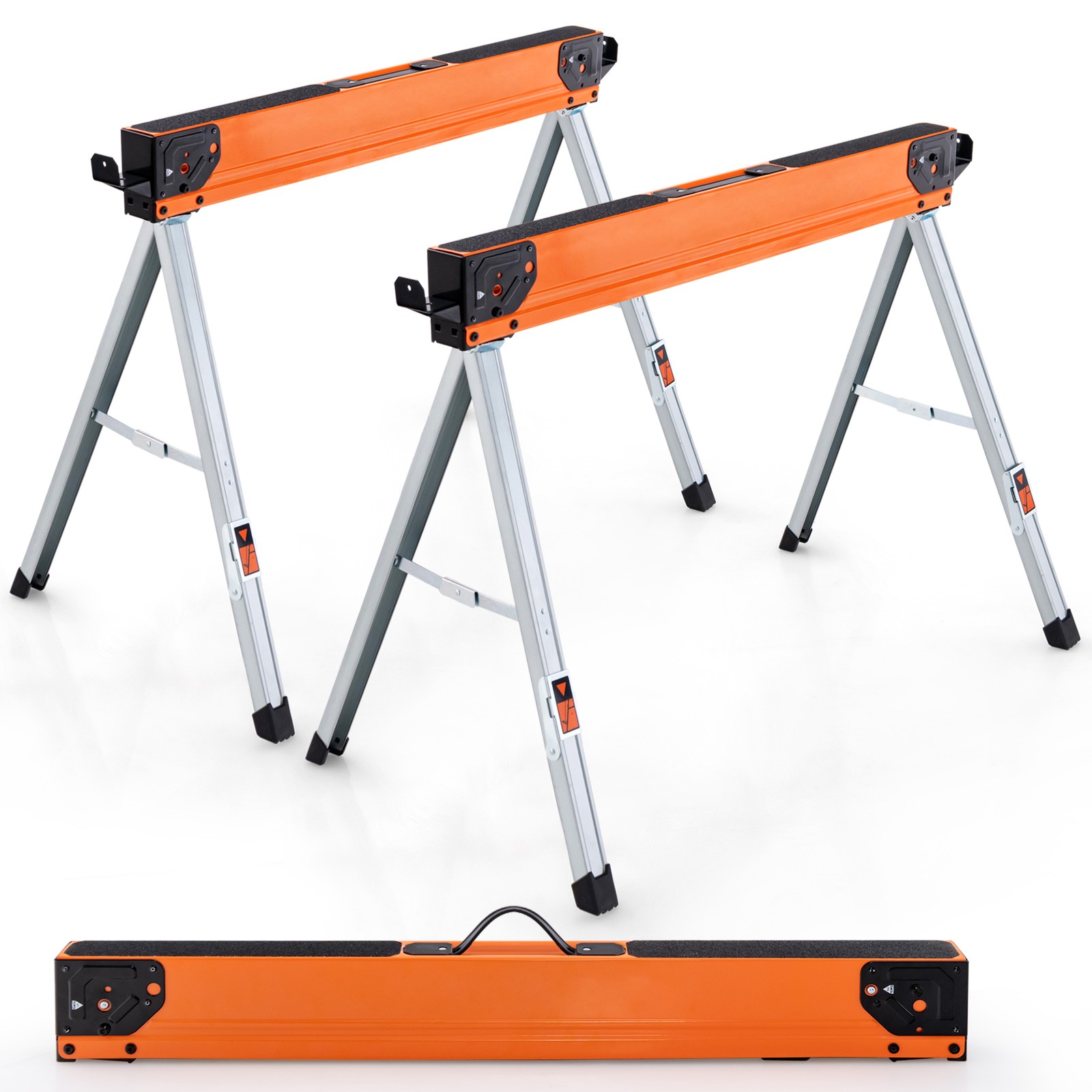 Portable Sawhorses Set of 2 Work Horses w/ Flip-down Pegs & 2 x 4 Support Arms