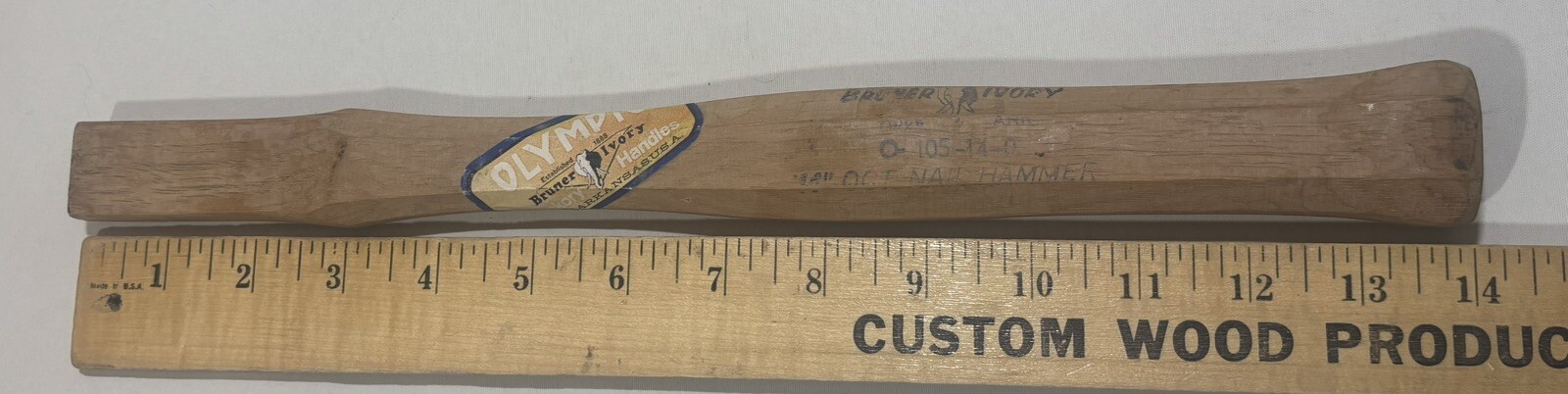Vintage Bruner – Ivory “Olympic ” hickory hammer handle – 14 inches long