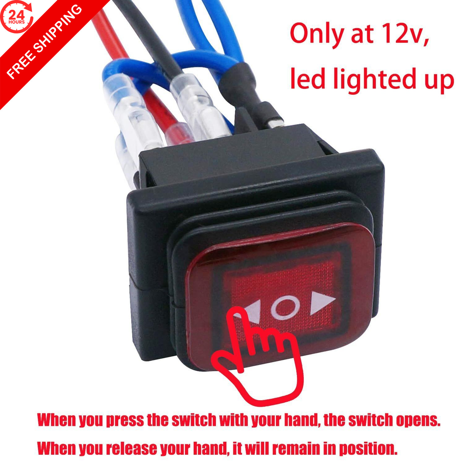 TWTADE Latching Polarity Reverse Switch Waterproof Rocker LED+Waterproof, Red