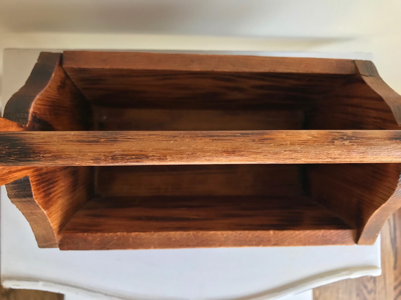 Rustic Vintage Wooden Desk Organizer Tabletop Hand Crafted with Handle, 2 Sides