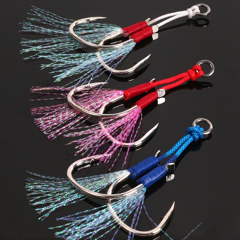 10 Pairs 1/0 2/0 3/0 4/0 Slow Metal Jig Barbed  Assist Hook Jigging Hook