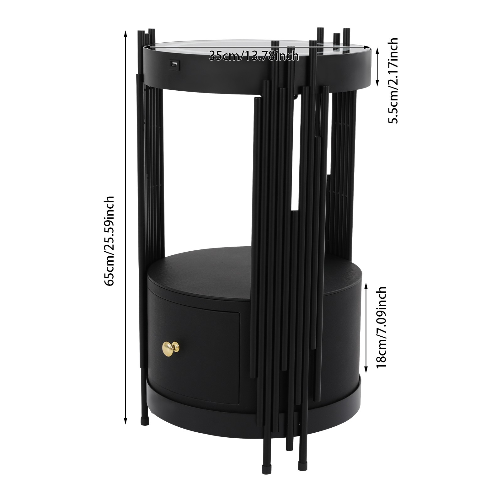 Smart Nightstand With Wireless Charging Station Bedside Table LED Side/End Table