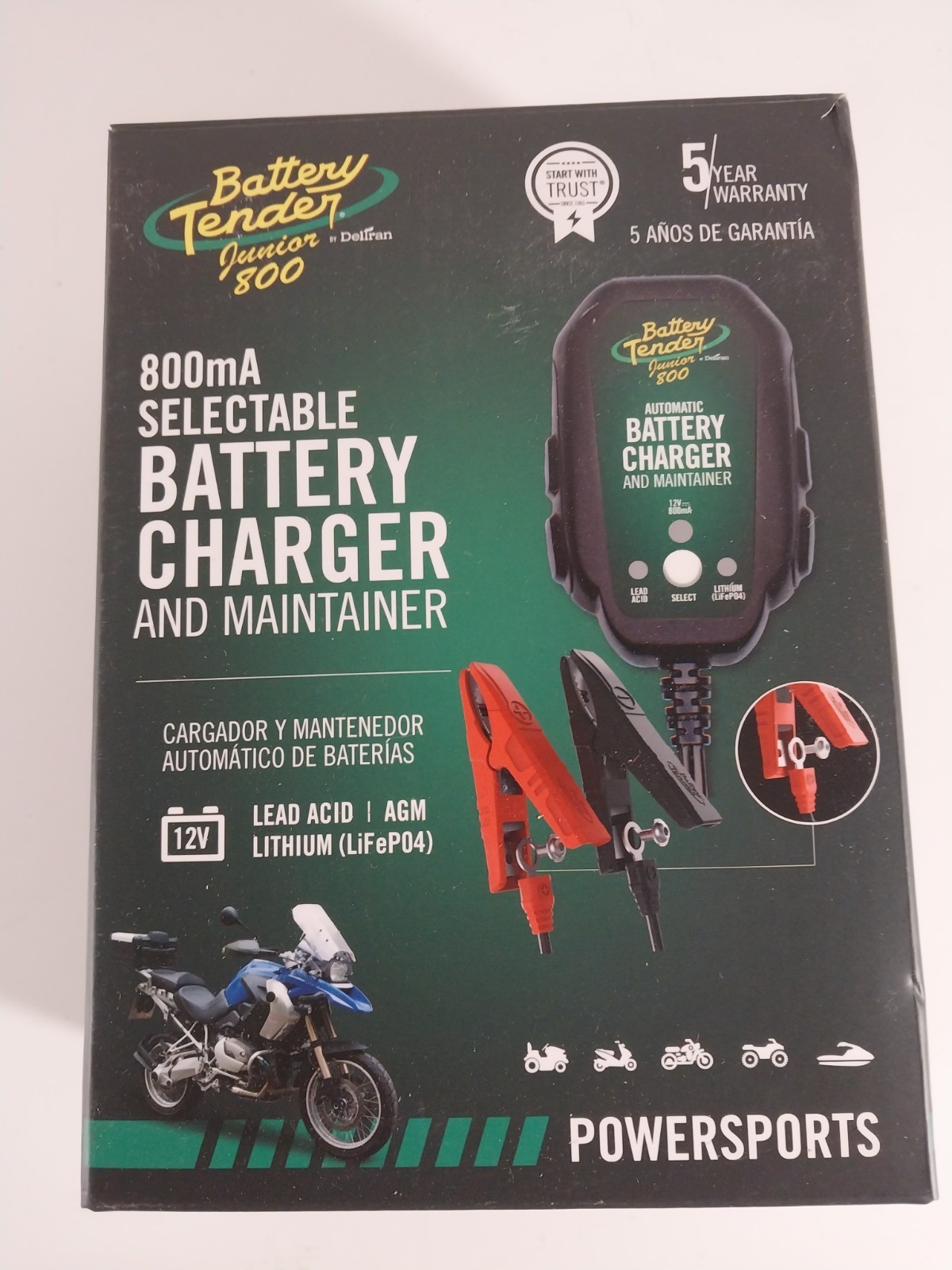 Battery Tender Junior 12V 800mA Selectable Lead Acid/Lithium Battery Charger