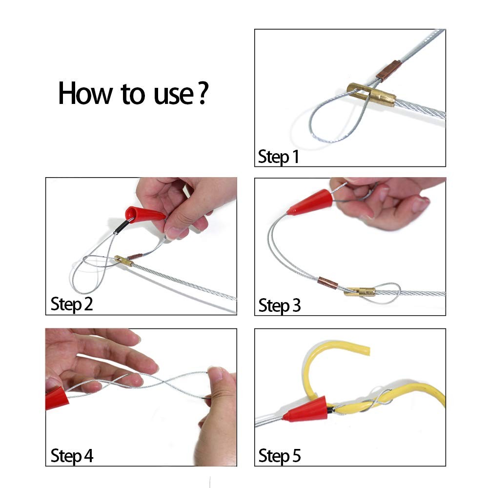 11' Fiberglass Running Electrical Wire Cable Pulling Fish Tape Kit with 5 Dif...