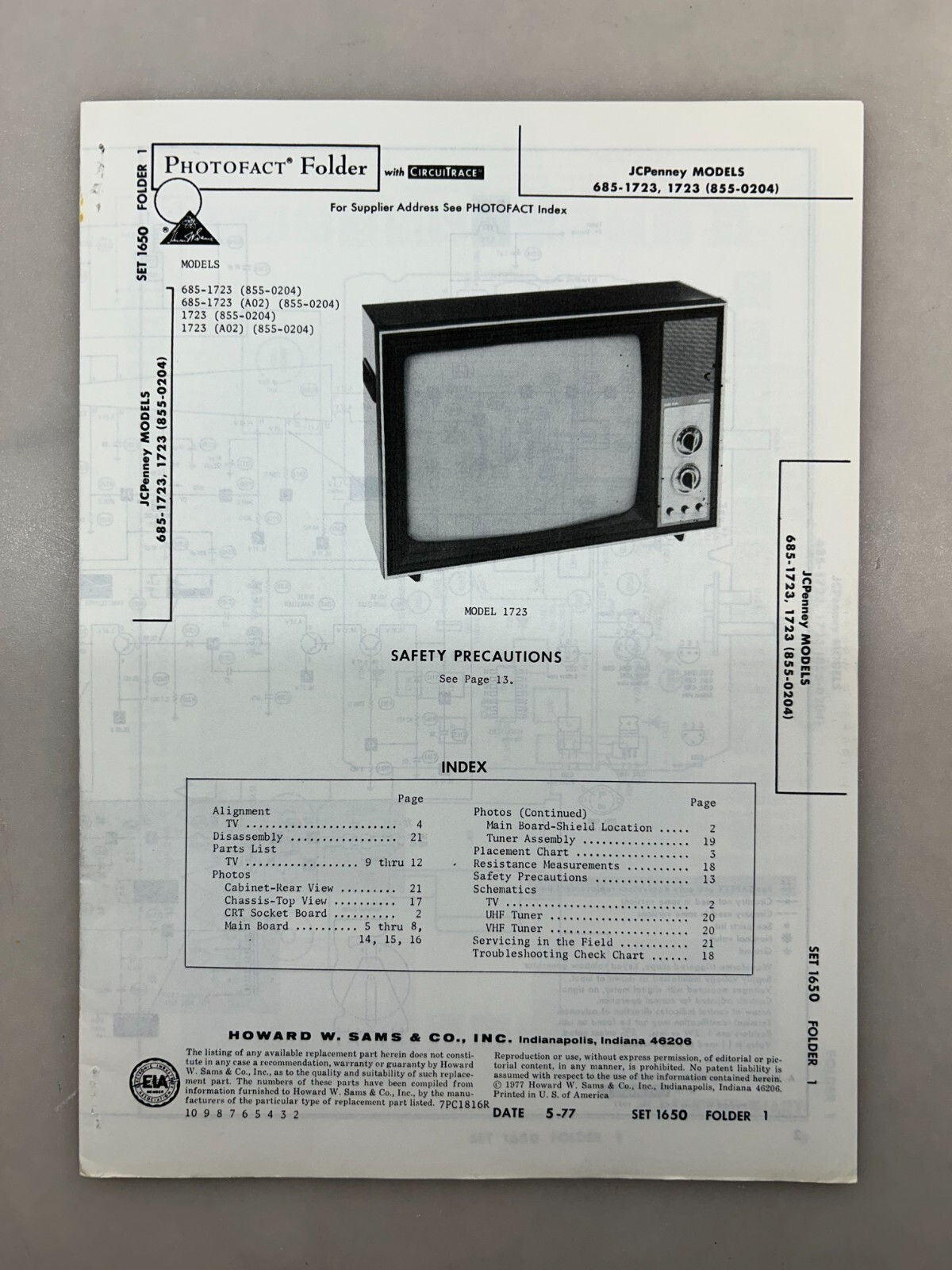 JCPenney 685-1723 Service Manual Sams Photofact Free Shipping