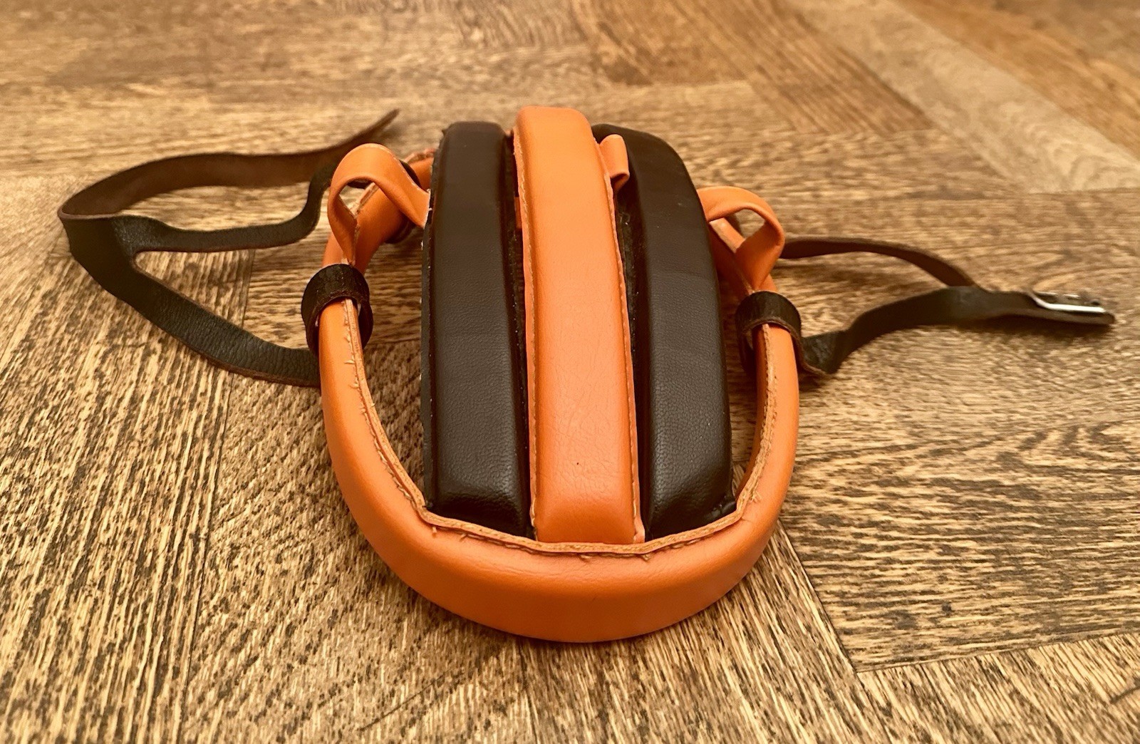 Rare Vintage Black & Orange Vegan Leather Cycling Helmet NOS for Eroica Size M
