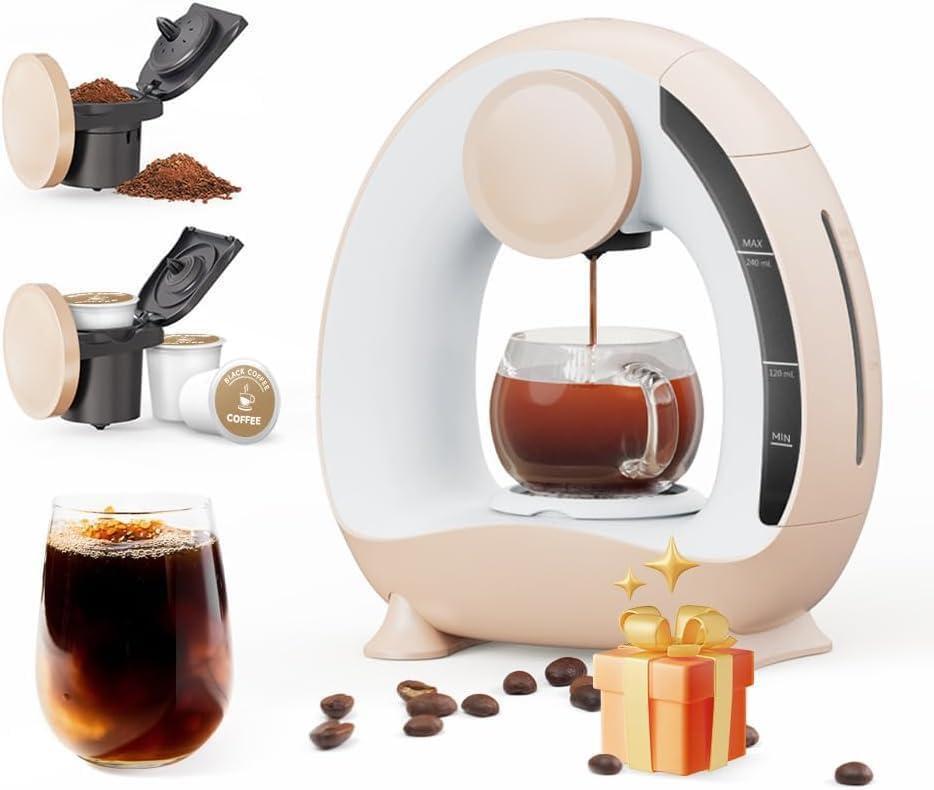 Single Serve Coffee Maker for Kcup & Ground Coffee, Mini Q Americano 2 in 1 Mini