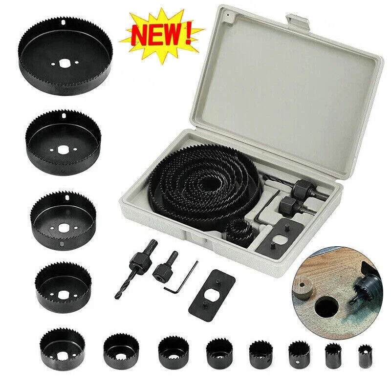 US 16 Set Hole Saw Cutter Set 3/4" - 5" Wood Plastic Sheet Metal Drill Bit Kit
