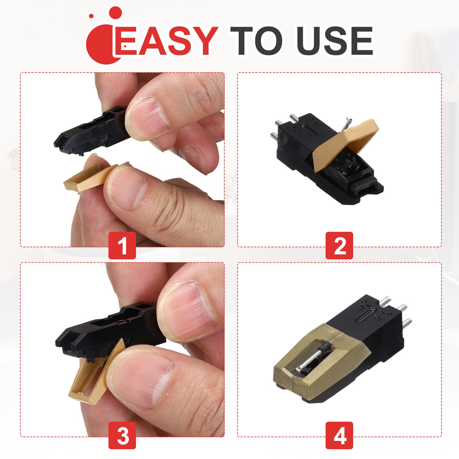 3 Pack Record Player Needle, Replacement Record Needle with Cleaning Brush, Gold
