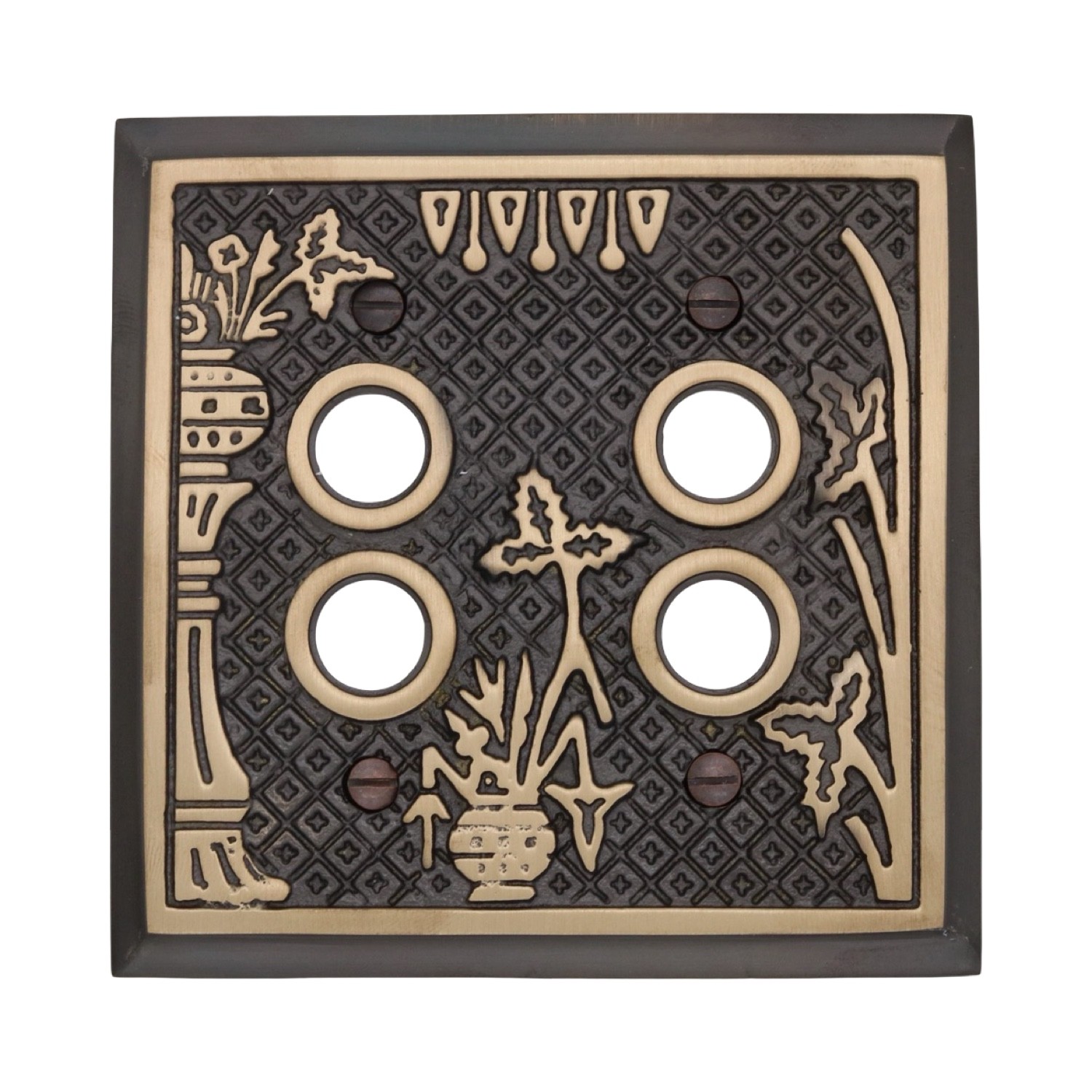 Victorian Style Double Gang Push Button Switch Cover Plate Heavy Highlighted