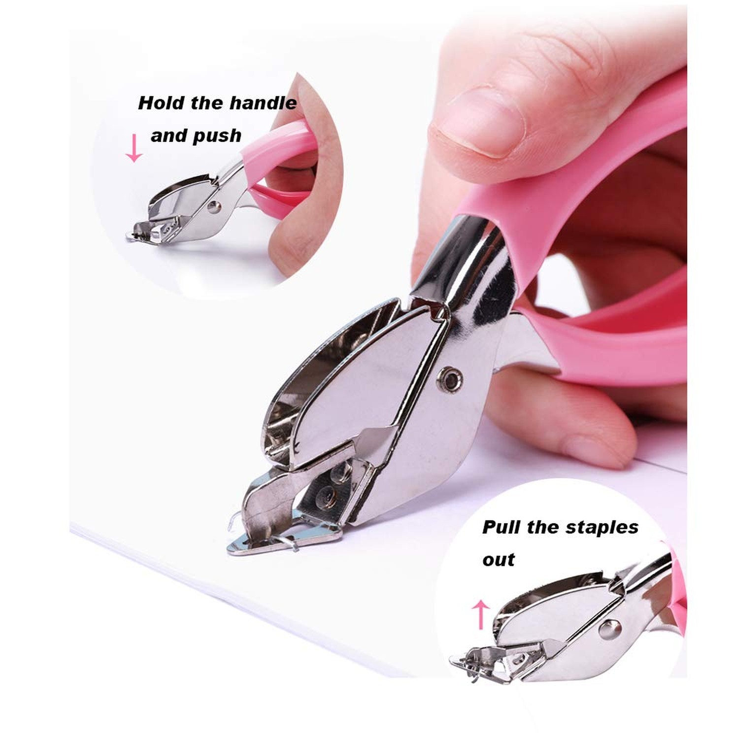 Staple Remover Tool for Office Heavy Hand Staple Pin Pull Easy to Remove(Pink)