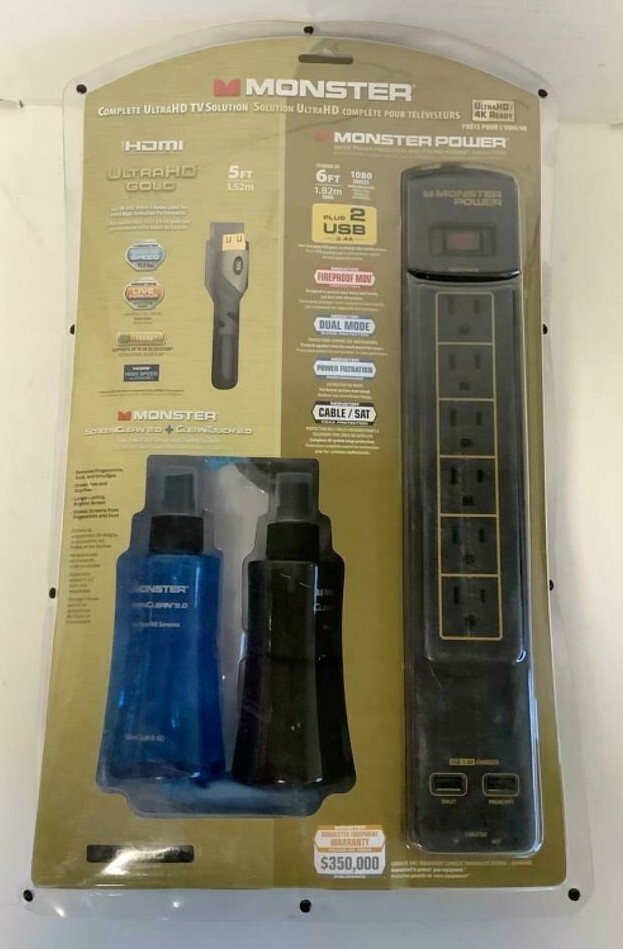 Monster 101624-00 MP GLD 600 Ultra HD 6-Outlet Gold Home Theater Kit Black/Gold