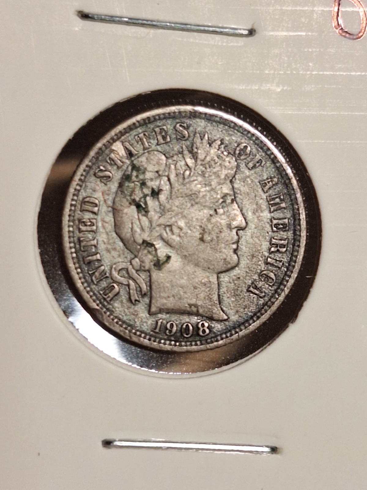 1908 Barber Silver Dime Nice XF Details Spotty/Slightly Green Surface