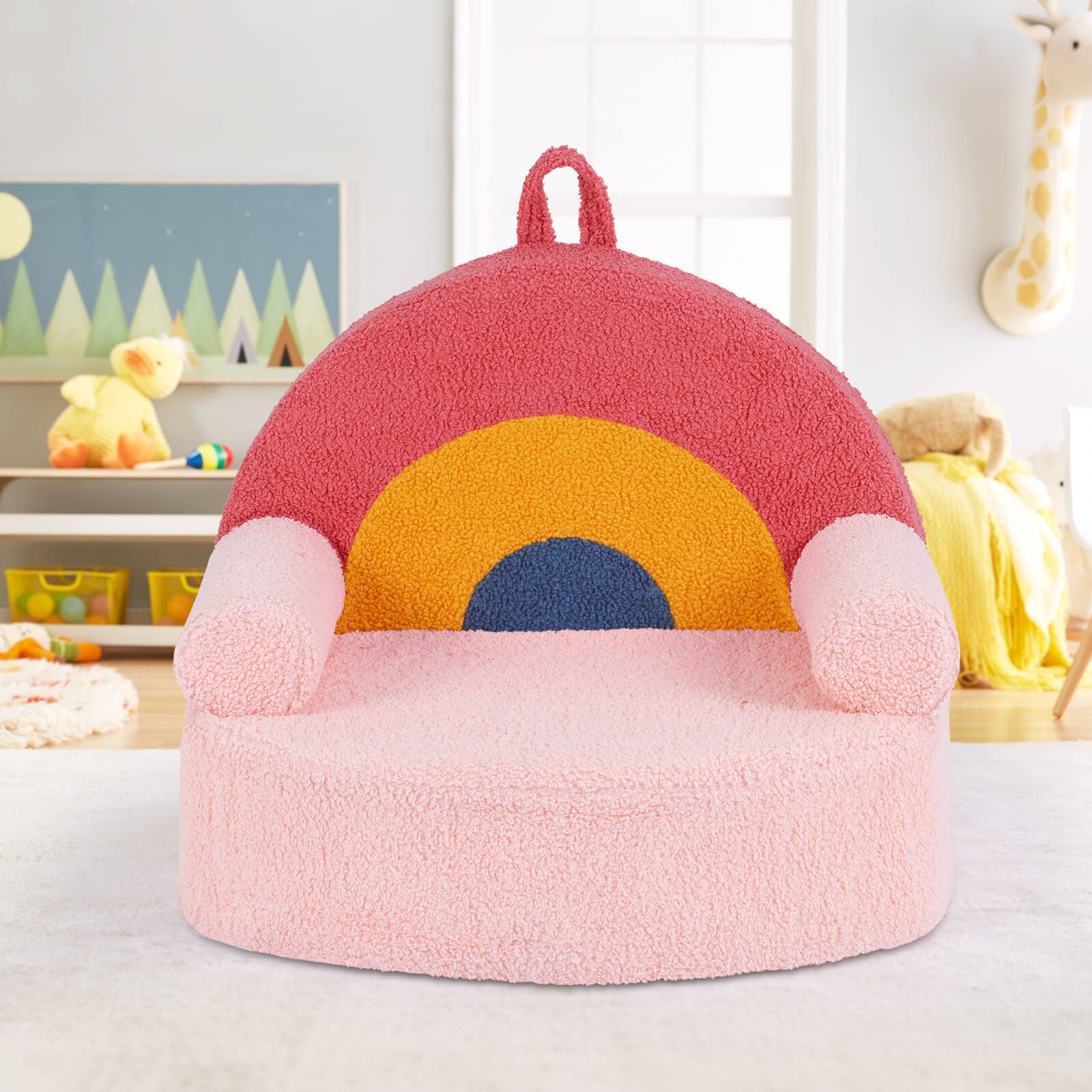 Kids Couch, Toddler Foam Sofa with Soft & Machine-Washable Teddy Fleece Cover