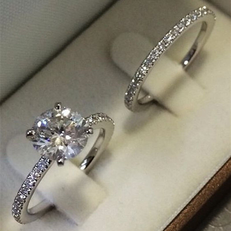 Women Elegant 925 Silver Plated Rings Cubic Zircon Wedding Party Jewelry Sz 6-10