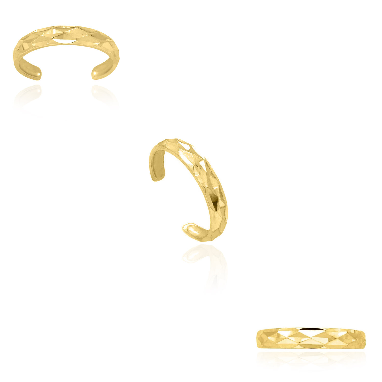 Solid 14k Real Gold Yellow White Diamond Cut Toe Ring Size 3 Adjustable