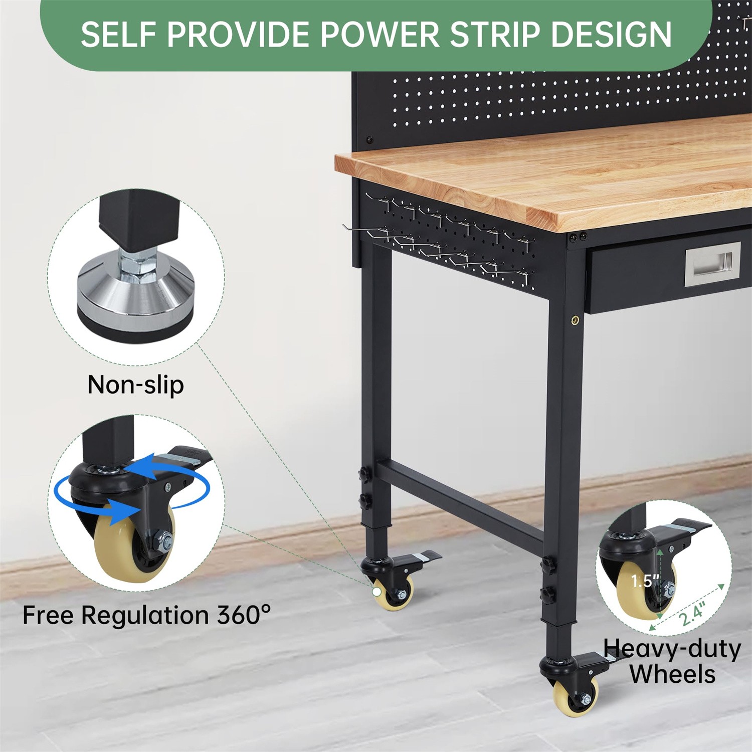 🔥48" Work Benches for Garage Adjustable Workbench 2000 LBS Pegboard Drawers