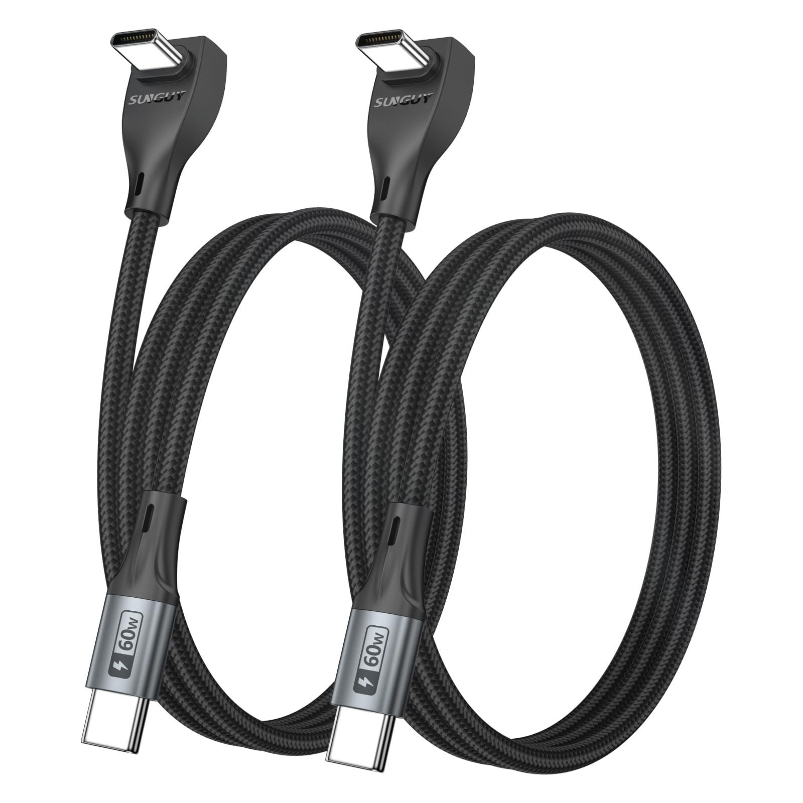 Right Angle USB C Cable 2-Pack 3.3FT 60W Fast Charge Braided 90° Type-C Data PD