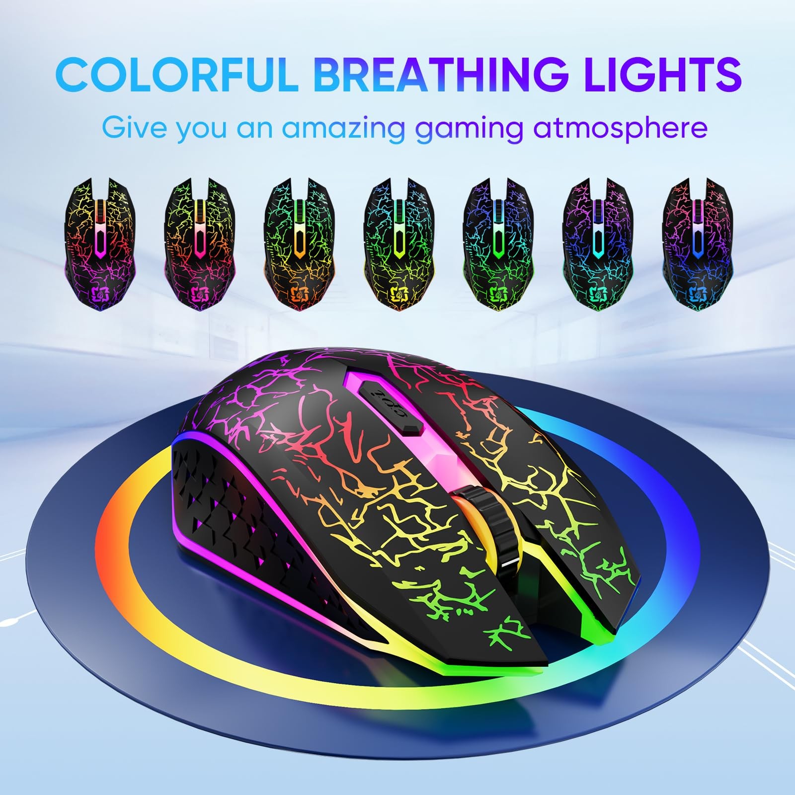 MELOGAGA Bluetooth Wireless Gaming Mouse, 2.4G Cordless RGB Black