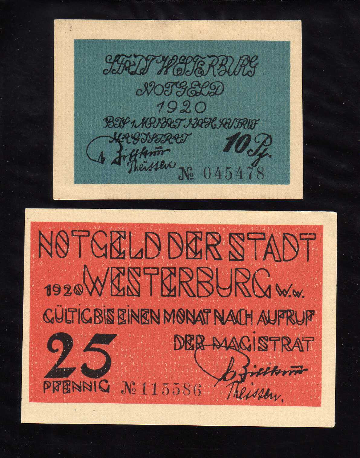 WESTERBURG -  GERMANY NOTGELD  -  10, 25 PFENNIG