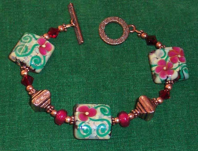 *SUMMER ROSE* Artisan Lampwork Crystal Copper Bracelet