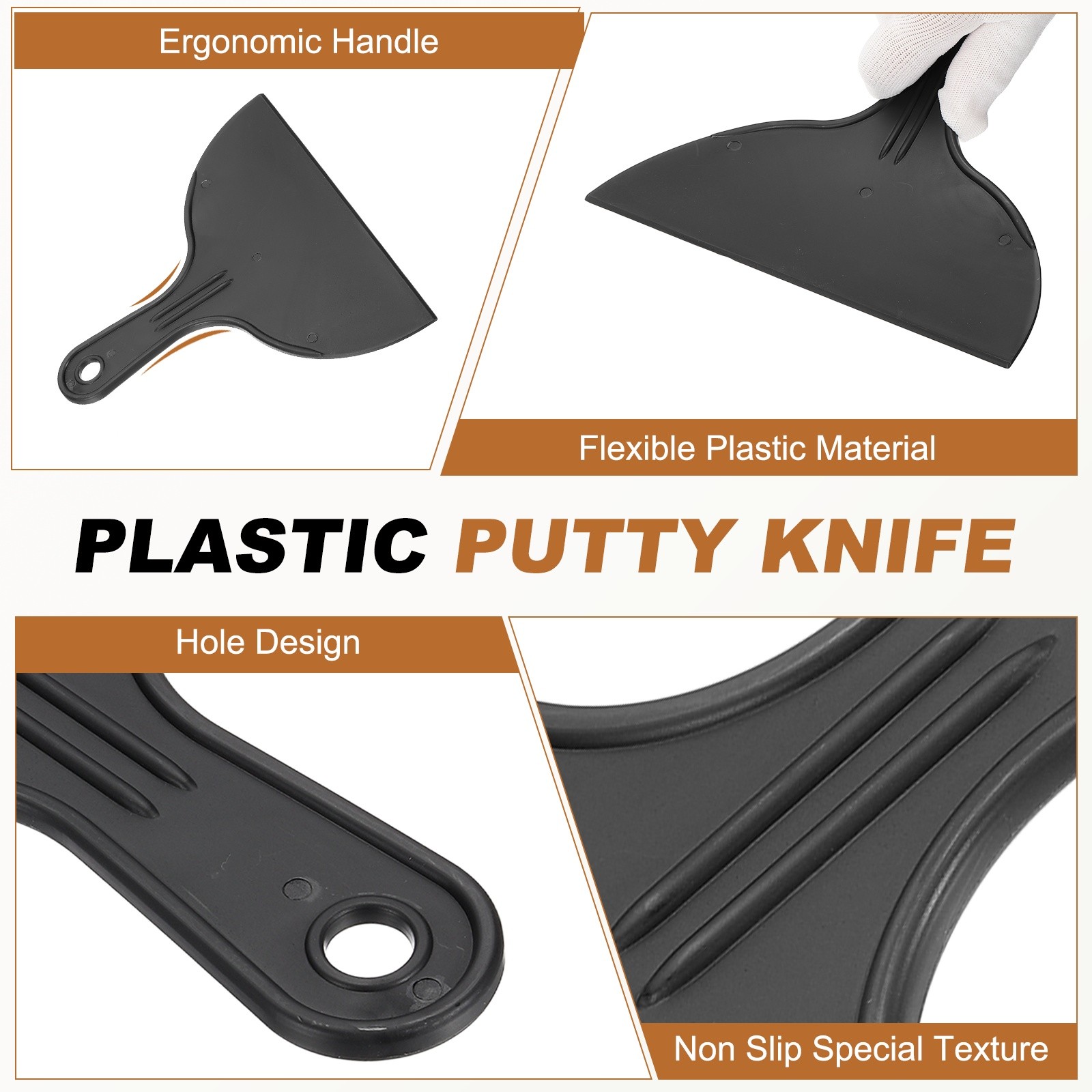 5pcs Putty Knife 8" Width Flexible Plastic Putty Knife Paint Scraper Black