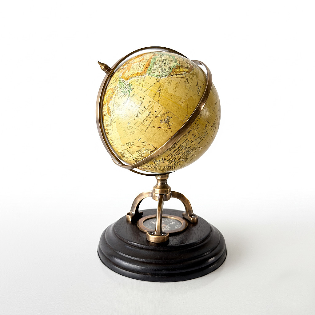 Vintage Style 9" Desk Globe with Compass - Decorative World Globe for Office