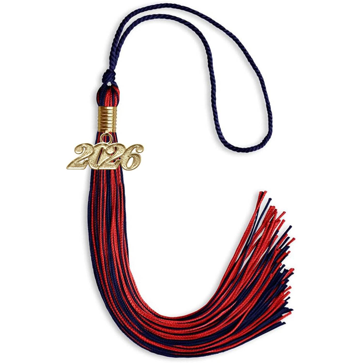 Endea Graduation Navy Blue/Red Mixed Color Tassel With Gold Date Drop