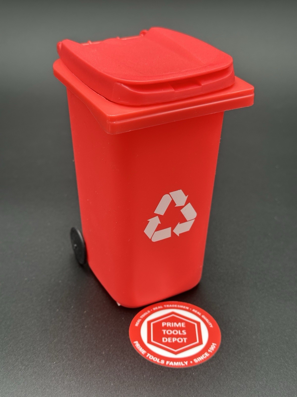 RED RECYCLE - Wheelie Bin Pencil Holders, 3.125x3.75x5.5" Gift, Ornament, Craft